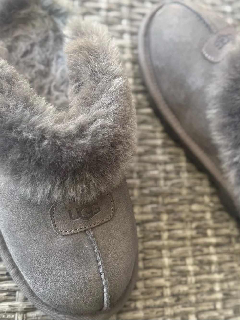 UGG® Coquette Genuine Shearling Lined Slipper (Women)  color Grey , size 7